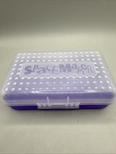 SpaceMaker Pencil Box Purple Lid White Base 8.5"x5.25"x2.5" Retro Vintage 1990s
