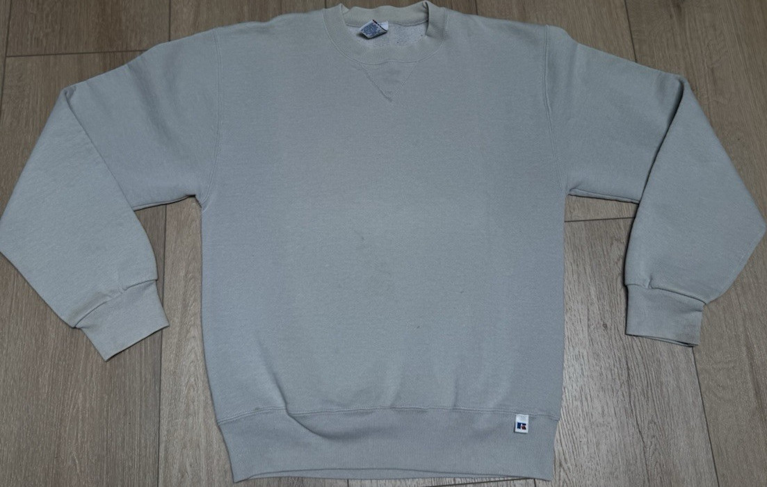 Russell Athletic Men's Gray Crew Neck Pullover Fleece Sweatshirt Logo, S