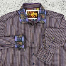 Robert Graham Shirt Men  s M Striped Flip Cuff Paisley AOP Long Sleeve Button Up