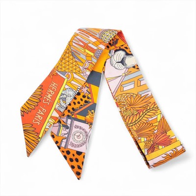 Hermès Twilly ANIMAPOLIS Animapolis Scarf Silk Orange