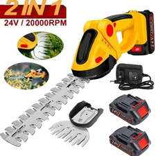 Handheld Electric Cordless Hedge Trimmer Grass Shear Bush Trimmer w/ 2x Battery