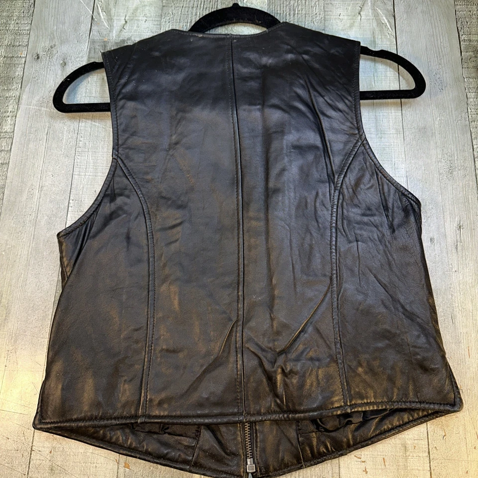 Chaleco de cuero Valerie Stevens de piel de cordero negro para mujer pequeño NZ vintage cremallera S Foto 3 de 3
