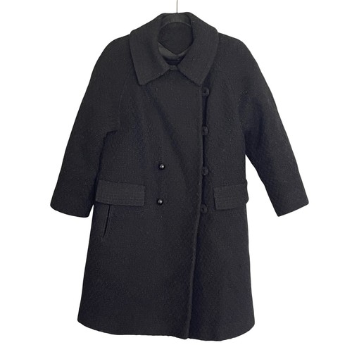 Vintage Black Tweed Wool Coat Hockanum Boldeena ILGWU Union Made 50s 60s
