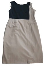 Calvin Klein Sleeveless Beige Black Colorblock Dress Womens Sz S Quiet Luxury