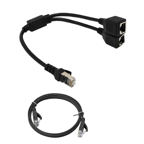 1-zu-2-Buchsen-LAN-Ethernet-Netzwerkstecker-Splitter-Adapter Mit LAN-Kabel