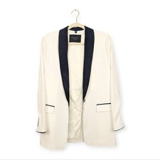 Equipment Quincy Blazer 8 Ivory Black Trim Tuxedo Single Button Tailored NWT