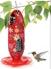 The Hummingbird Bottle Feeders for Outdoors Hanging - Floral Red