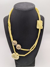 Antique Yellow Natural Stone Bead Necklace with Turkmen Metal Bead Afghan Tribal