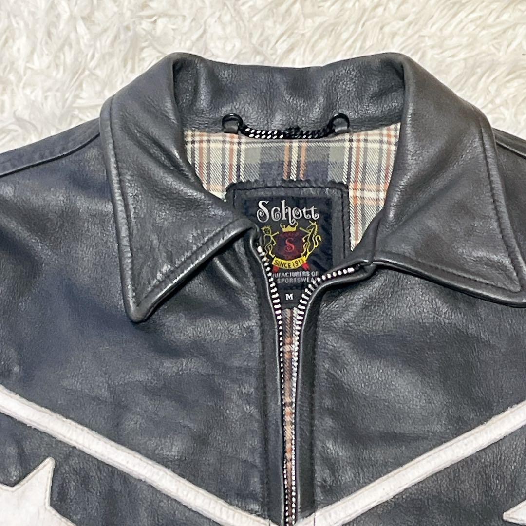 Schott Leather Star Pattern Rider Jacket Black US… - image 4