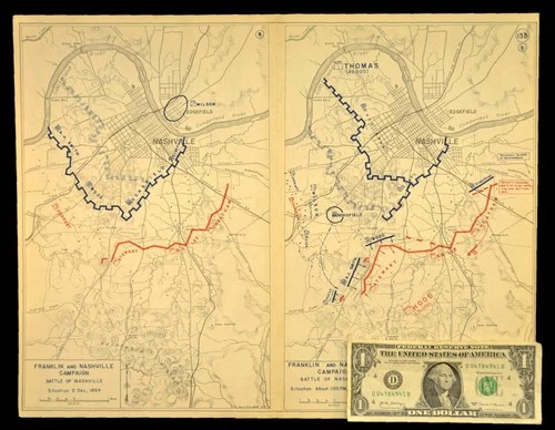 Vintage Battle of Nashville Map Tennessee Dec 15th 1864 General Thomas Gen Hood