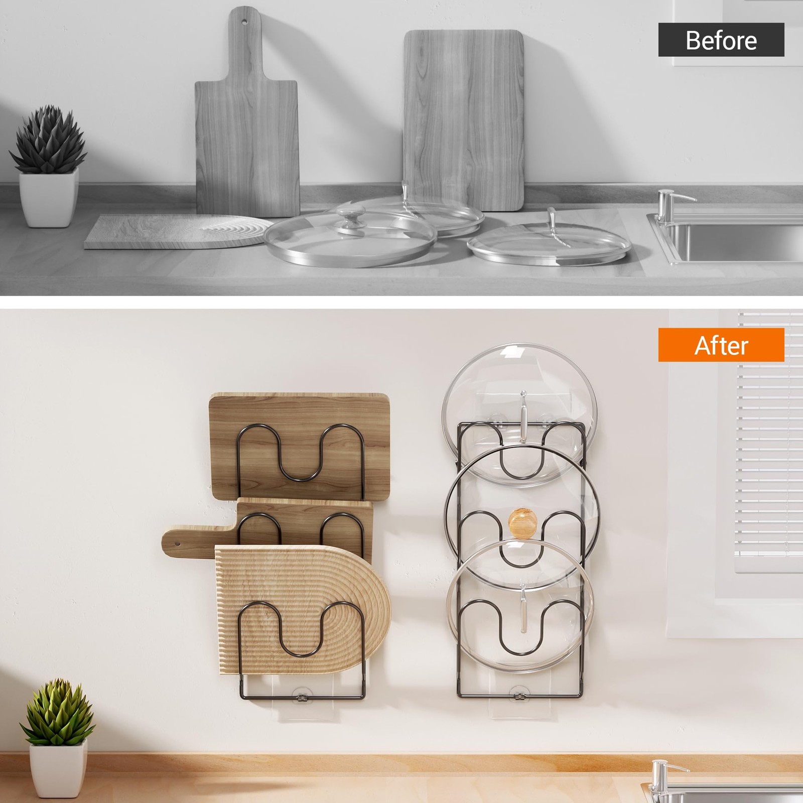 2 Pack Pot Lid Organizer Rack for Cabinet Door/Wall 6-Tier Holders inside