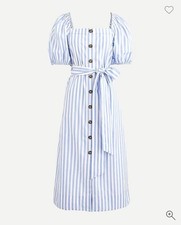 NWT J.Crew 148 Cottage Dress in Stripe Puff Sleeve Belted Blue White Sz S