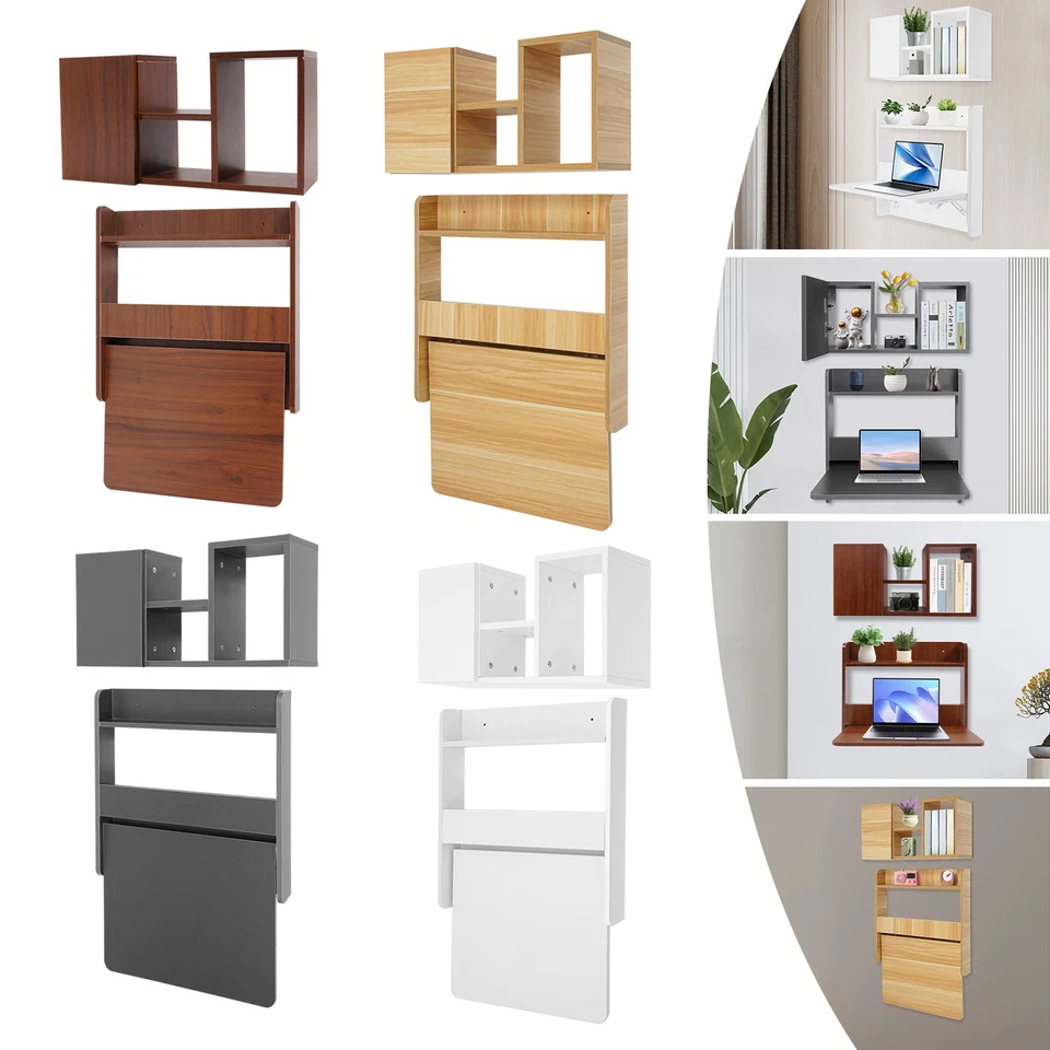 Wall Mounted Bookshelf Folding Space Saving Wall Mounted Table Laptop Desk - Image 2 of 4