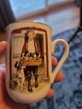 Set Of 4 Norman Rockwell Coffee Mugs With Picture On Front And Story on Back.
