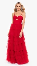 Blondie Nites Red Tiered Tulle Ball Gown with Cutout Bodice – NWT Size 5