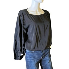 AYR Black Silk Blouson Balloon Sleeve Blouse Top Size Small