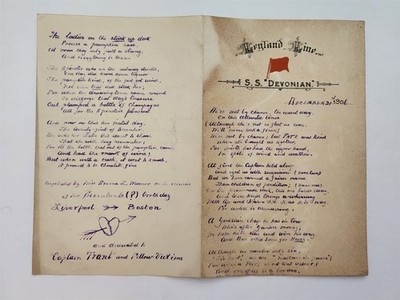 1906 antique LEYLAND LINE SS DEVONIAN LETTERHEAD handwritten PASSENGER POEM