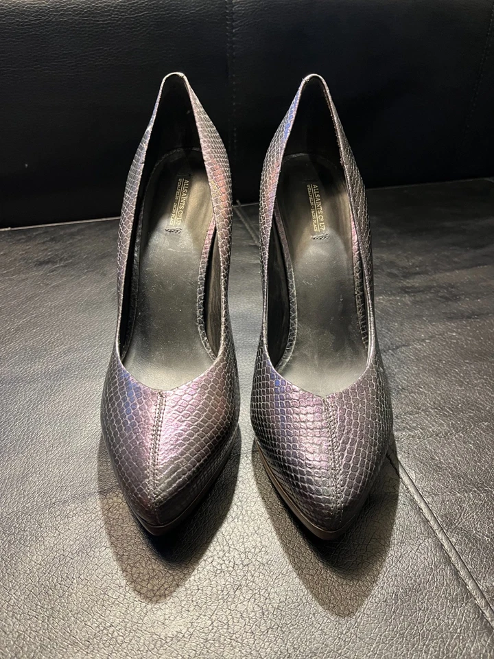 All Saints Womens High Heels Chameleon Snakeskin Style Purple Blue Leather UK 7 - Image 3 of 4