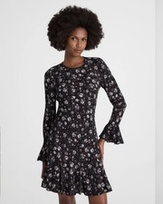 NWT Madewell Rose Brown & Ivory Long-Sleeve A-Line Mini Dress Size 12