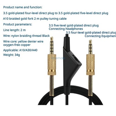 Audio Cable for Logitech Astro A10 A30 A40 Headphone Tuning Cable