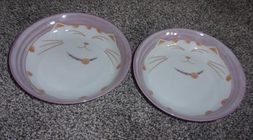 2 MIA KO'S BEST LAVENDER & WHITE CAT BOWLS