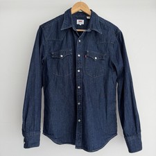 Levis Denim Shirt Mens Medium Barstow Western Pearl Snap Button Down Dark Wash