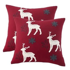 Christmas Red Pillow Covers 18 x 18 inch 18" x 18" Pack of 2 Red White Deer