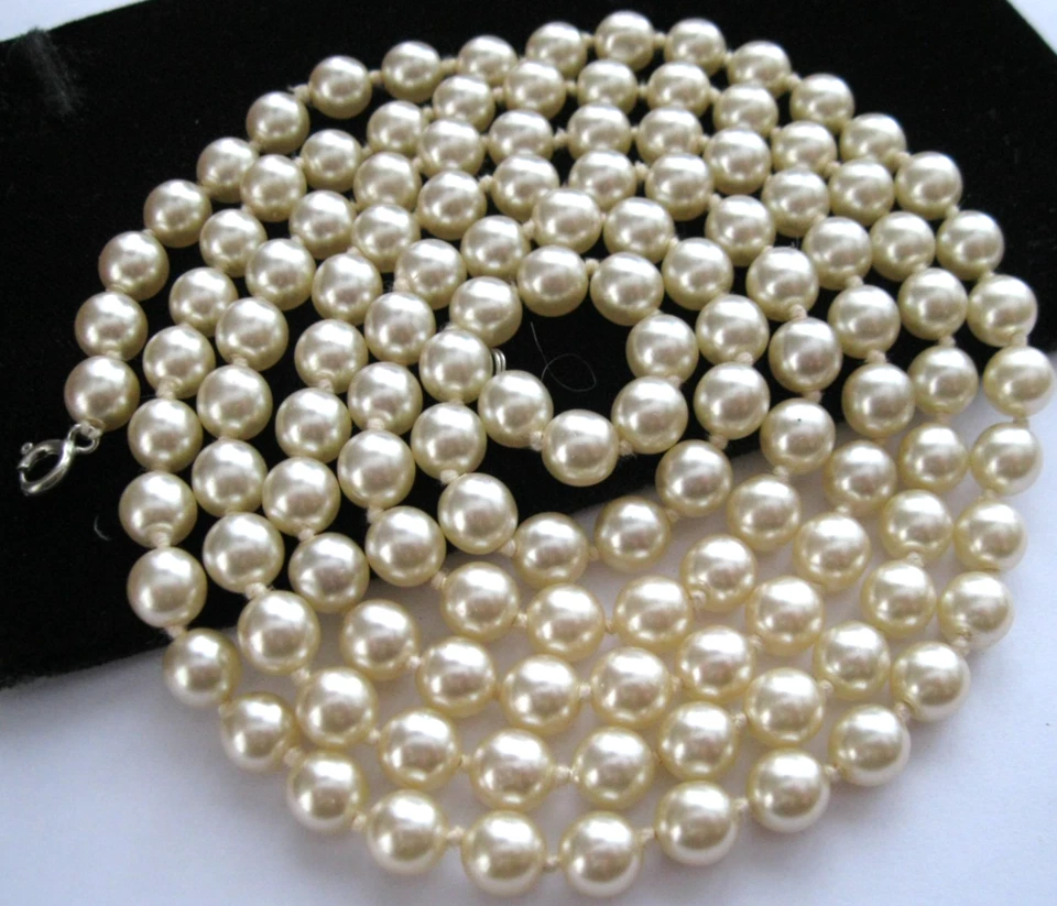 Vintage Art Deco Pearl Flapper Necklace, Glass Bead 47" Long - Free UK Post - Image 4 of 4
