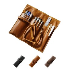 Genuine Leather Pencil Roll - Pen and Pencil Case  3 Open-End Pockets for Long...