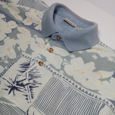 Vintage 90's Bugle Boy Beach All Over Print Button Up Golf Polo Shirt Mens Sz M