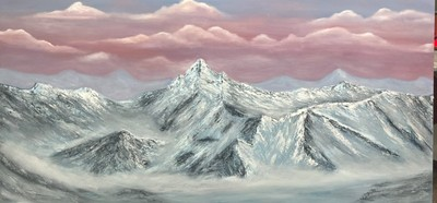#ad Dawn in the Mountains – Original Handmade Mountain Oil Painting on Canvas $399.00