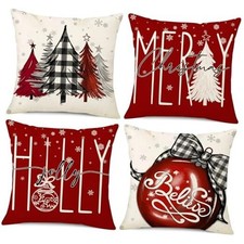 Christmas Pillow Covers 18x18 Set of 4 Red Christmas 18" x 18" Pack of 4 