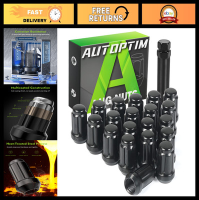 M12x1.5 Spline Lug Nuts - 20pc Black Closed End 6 Point Wheel Nuts + Socket Key