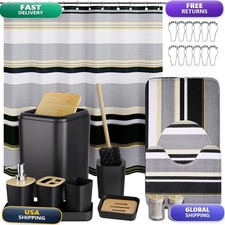 24PCS Black Bathroom Set with Shower Curtain and Rugs