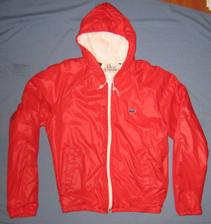 Izod Lacoste Jacket Mens Medium Red Hooded Full Zip Fleece Lined Windbreaker