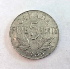 1935 Canada 5 cents George V  Nickel 100%