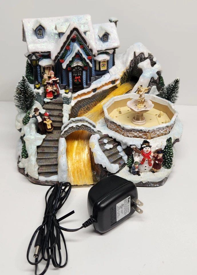 Avon Christmas Fiber Optic Lighted Musical Scene Water Fountain Working - Image 2 of 4