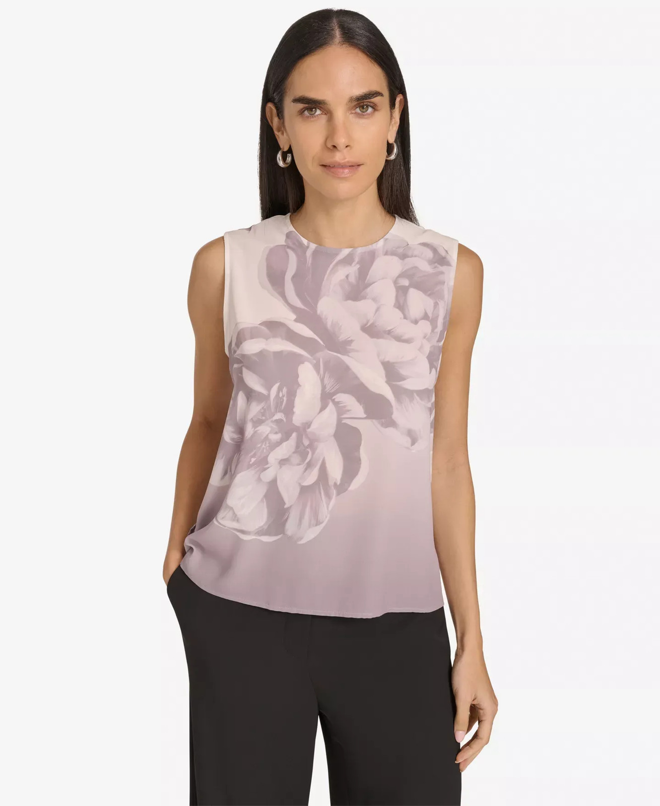 Calvin Klein Women's Top Sz L Floral Print Sleeveless Blouse