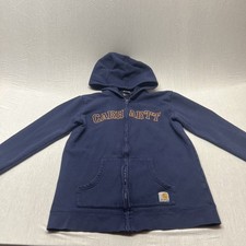 Carhartt Blue Hoodie Youth Large 14-16 Full Zip Embroidered Logo w Pockets