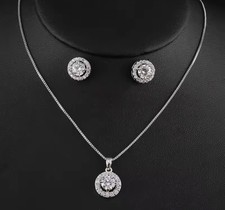 Luxury Silver Cubic Zirconia Necklace and Earring Set for Women Elegant- Jewelry