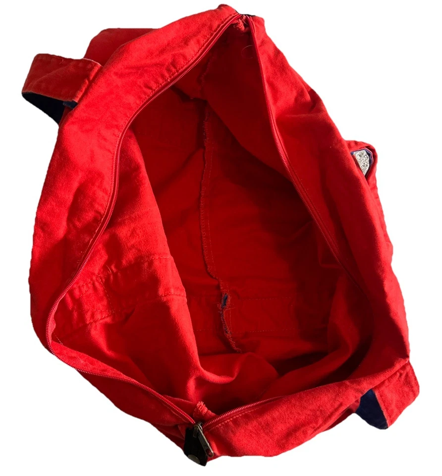 ESPRIT Canvas Carryall Tote Bag 80s 90s Vintage Full Zip Duffle Red & Blue - Image 3 of 4