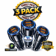 3 Pack 2 USB Port Fast Car Charger Adapter for iPhone Samsung Android Cell Phone