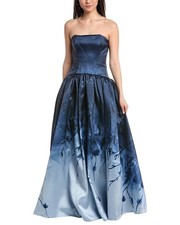 Marchesa Notte Strapless Printed Mikado Ball Gown Women's Blue 8