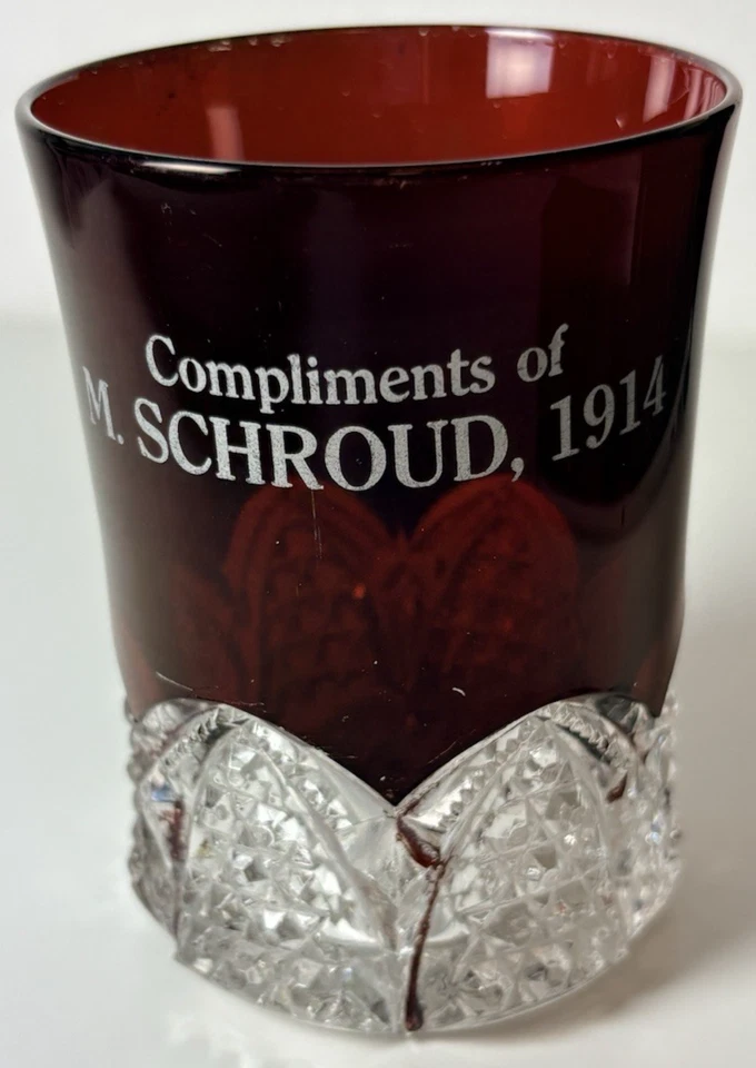 Antique Lot EAPG Ruby Flash Tumbler & Goblet, Green Pitcher Waupun, WI/M Schroud - Image 3 of 4