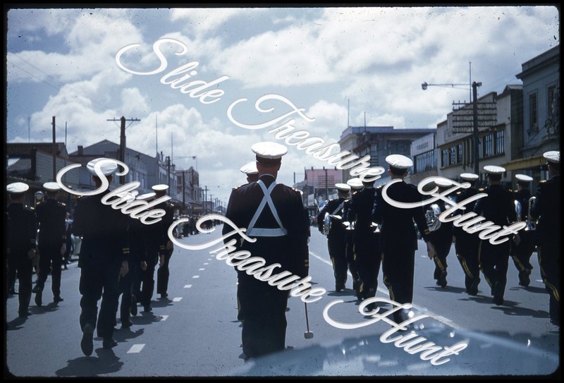 New Zealand Hamilton Parade Military Band 35mm Slide 1950s Red Border Kodachrome