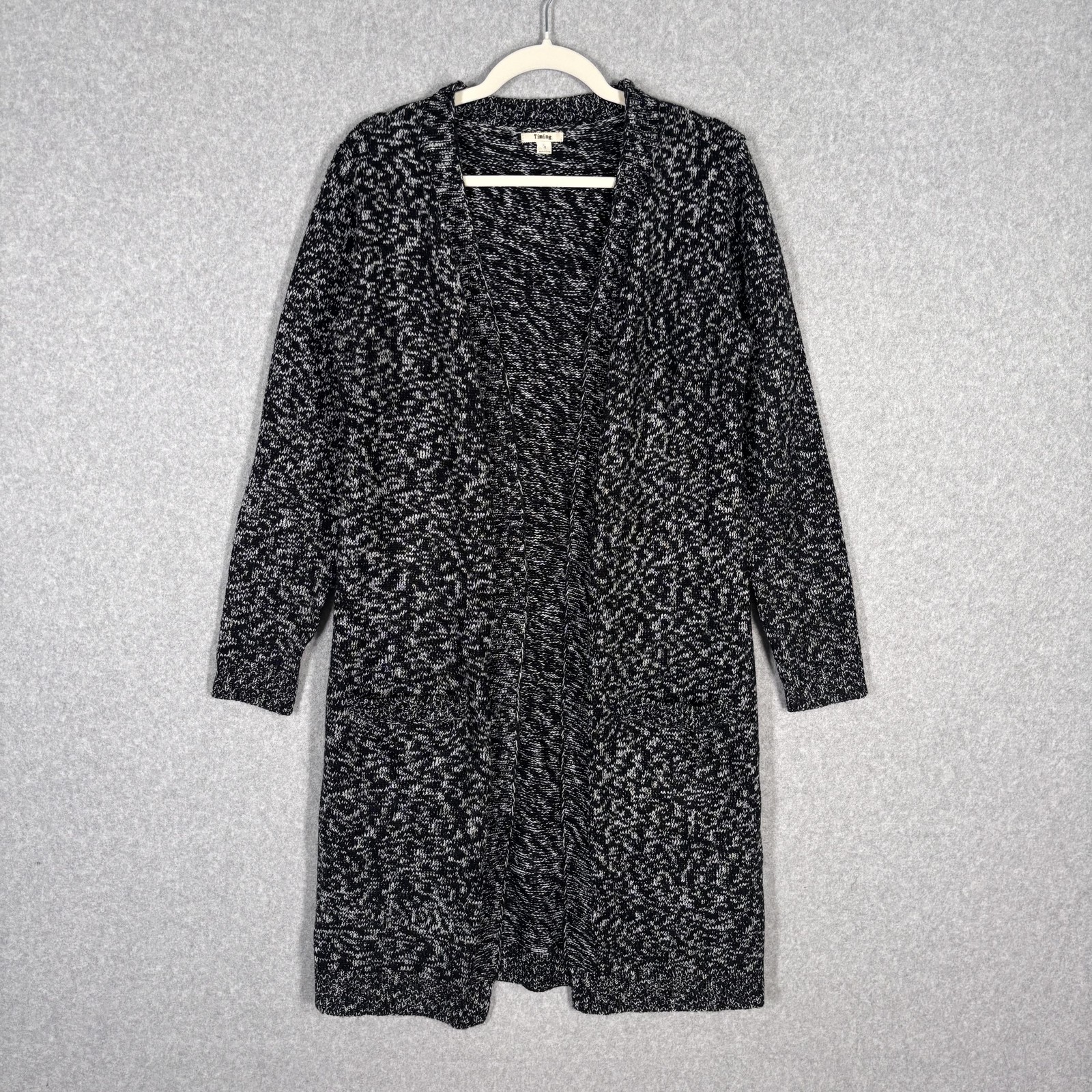 Timing Duster Cardigan Sweater Medium Marled Long Pockets Lounge Comfy Cozy
