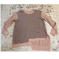 Wilt Womens M Pink Striped Asymmetrical Hem Long Sleeve Sweatshirt Made in USA