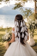 Boho Feather Hair Crown White Bridal Headpiece Wedding Festival Headband