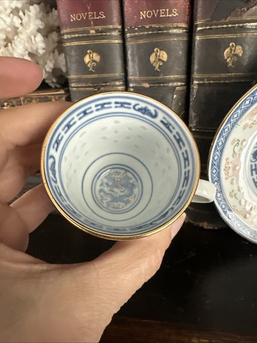 Vintage Chinesische Reiskorn Augen Porzellan Teetasse & Untertasse - Bild 5 von 9