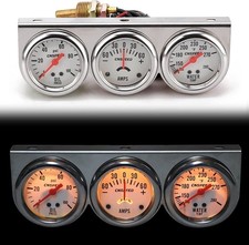 2 52mm Oil Pressure Amp Meter Water Temp Triple Gauge 3 In 1 Set Chrome Panel